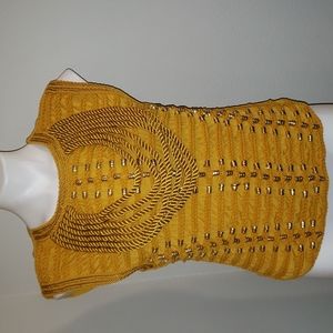 Balmain for H&M size 12 Golden Orange Beaded and Braided Sleeveless Top